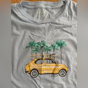 J. Crew Light Blue Tee with Yellow Car and Green Palm Trees